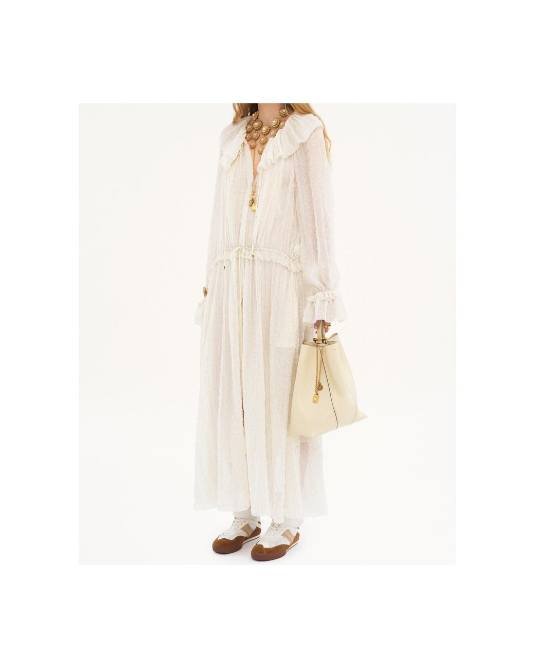 Chloé Natural Chloé Spin Charm Detailed Tote Bag