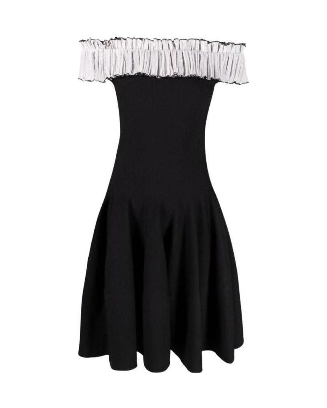 McQueen Black Off-Shoulder Flared Dress