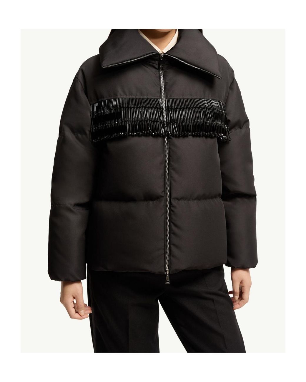 Moncler Black Manchot Beaded-Trim Mid-Length Down Jacket