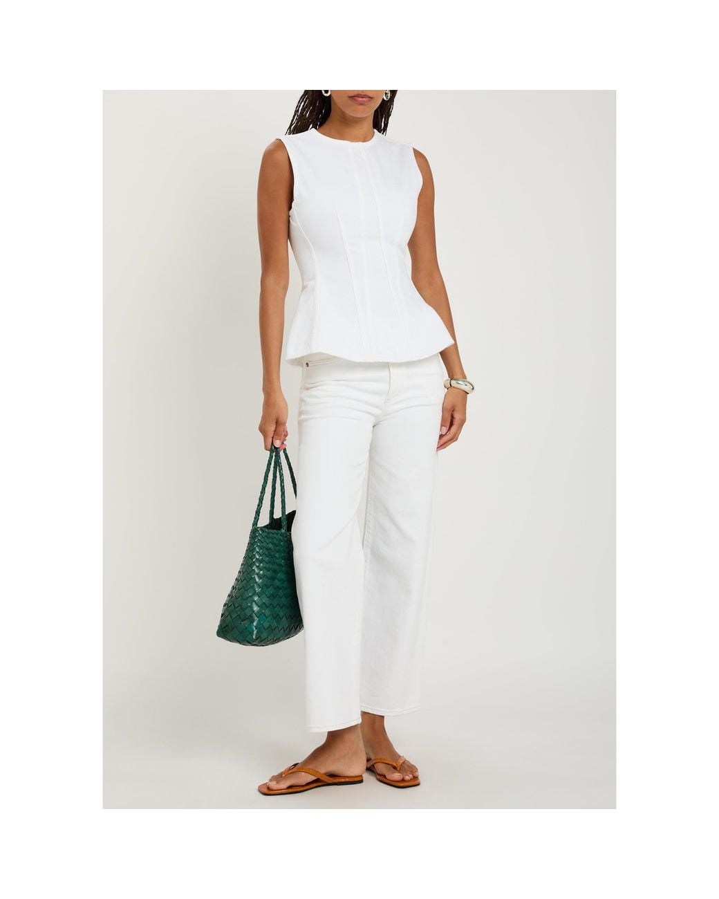 Agolde White Denim Crew Neck Top