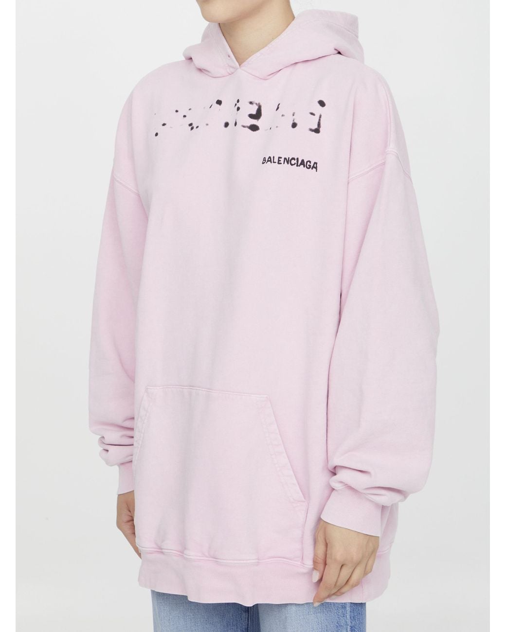 Balenciaga Pink Logo Printed Oversized Hoodie