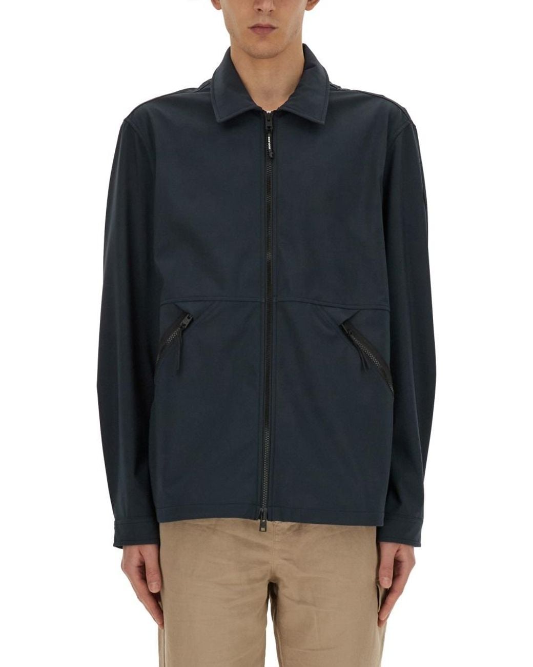 Woolrich Blue Zip-Up Long-Sleeved Jacket for men