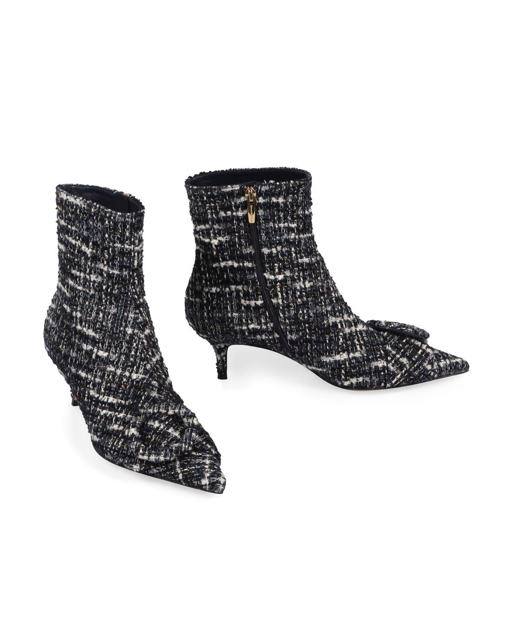 Gianvito Rossi Black Pointed Toe Tweed Ankle Boots