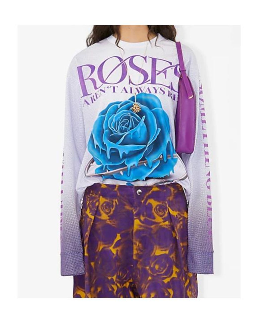 Burberry Blue Floral-Printed Long Sleeved Crewneck T-Shirt