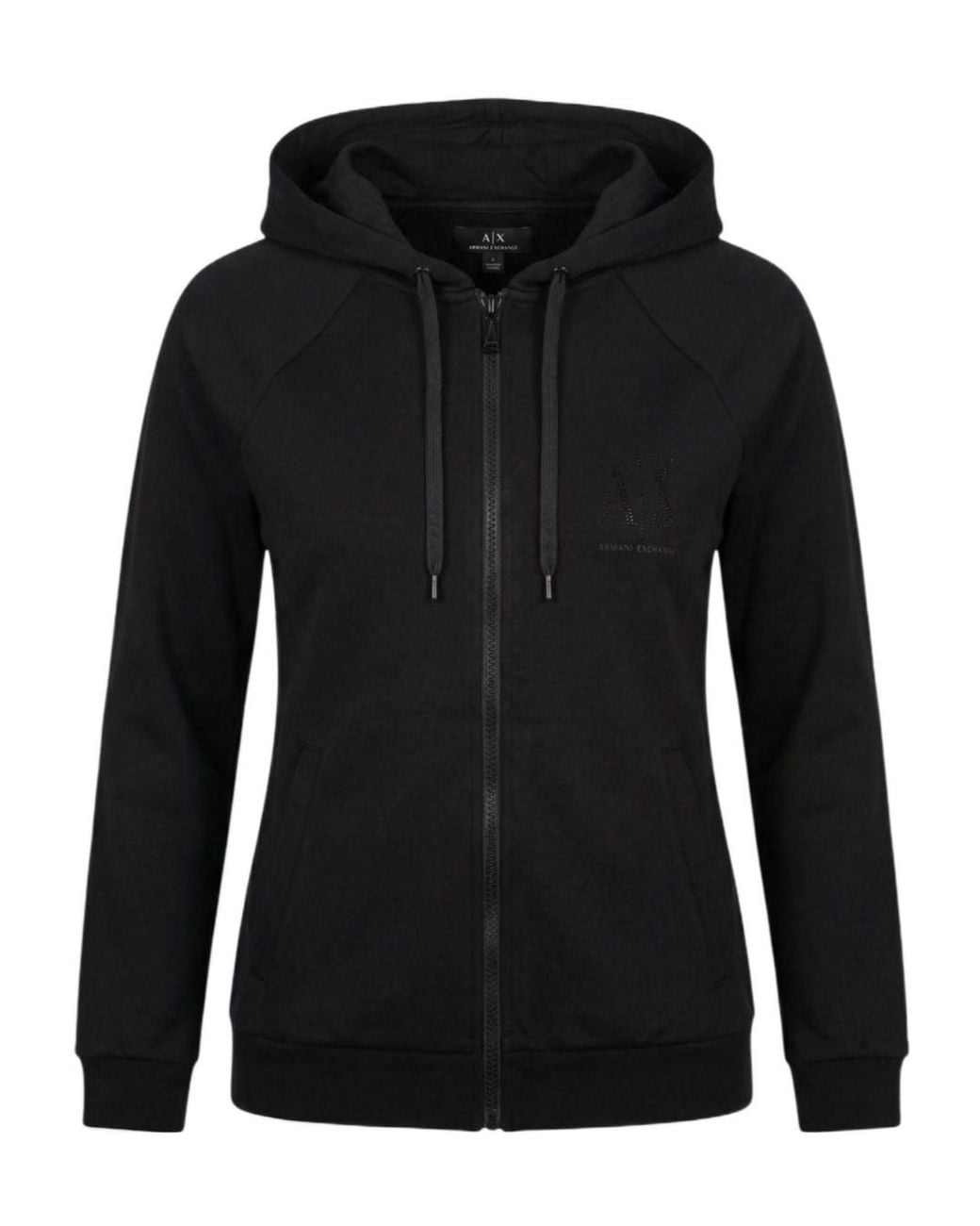 ARMANI EXCHANGE Black Rhinestone-Embellished Zip-Up Hoodie