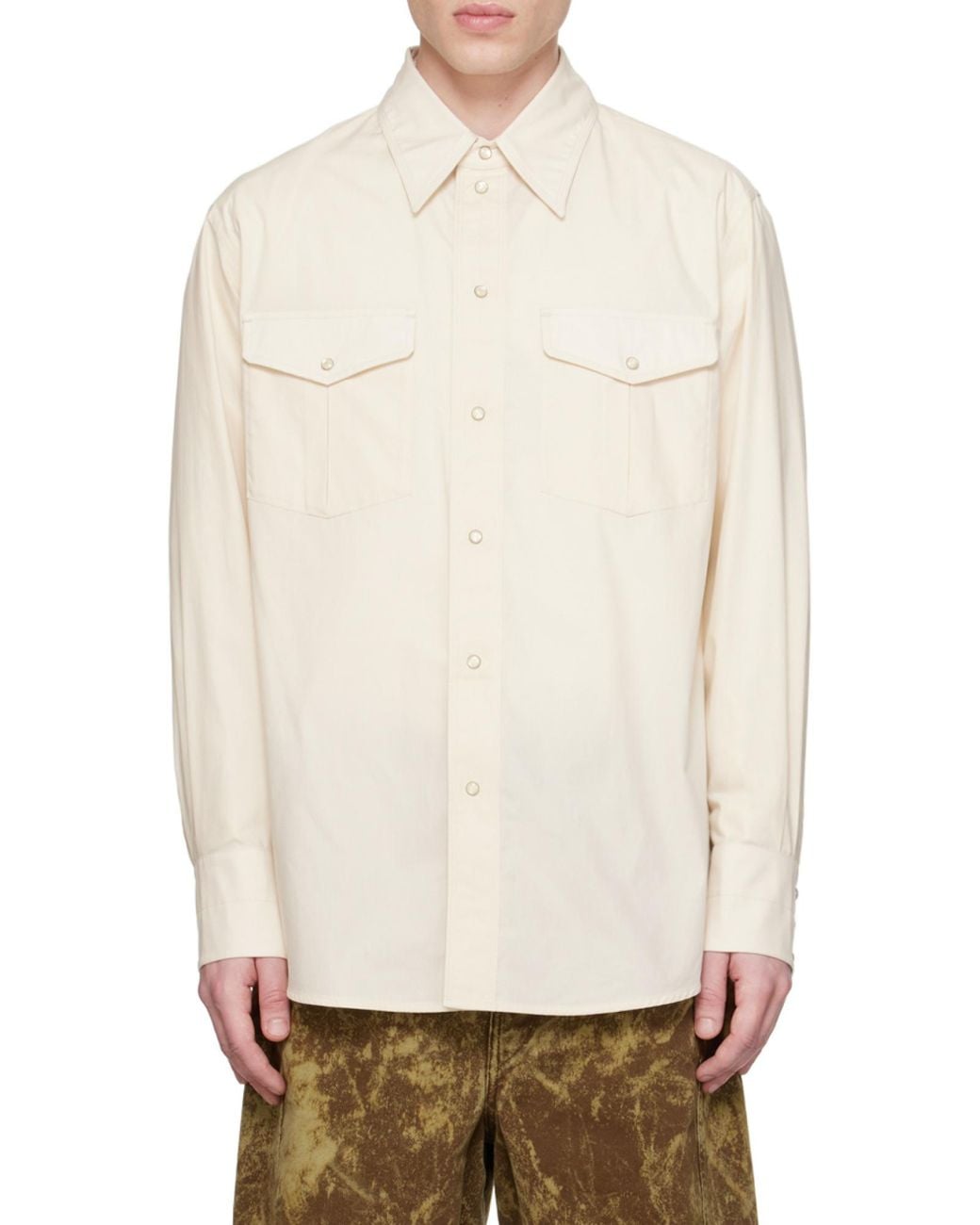 Lemaire White Long-Sleeved Button-Up Shirt for men