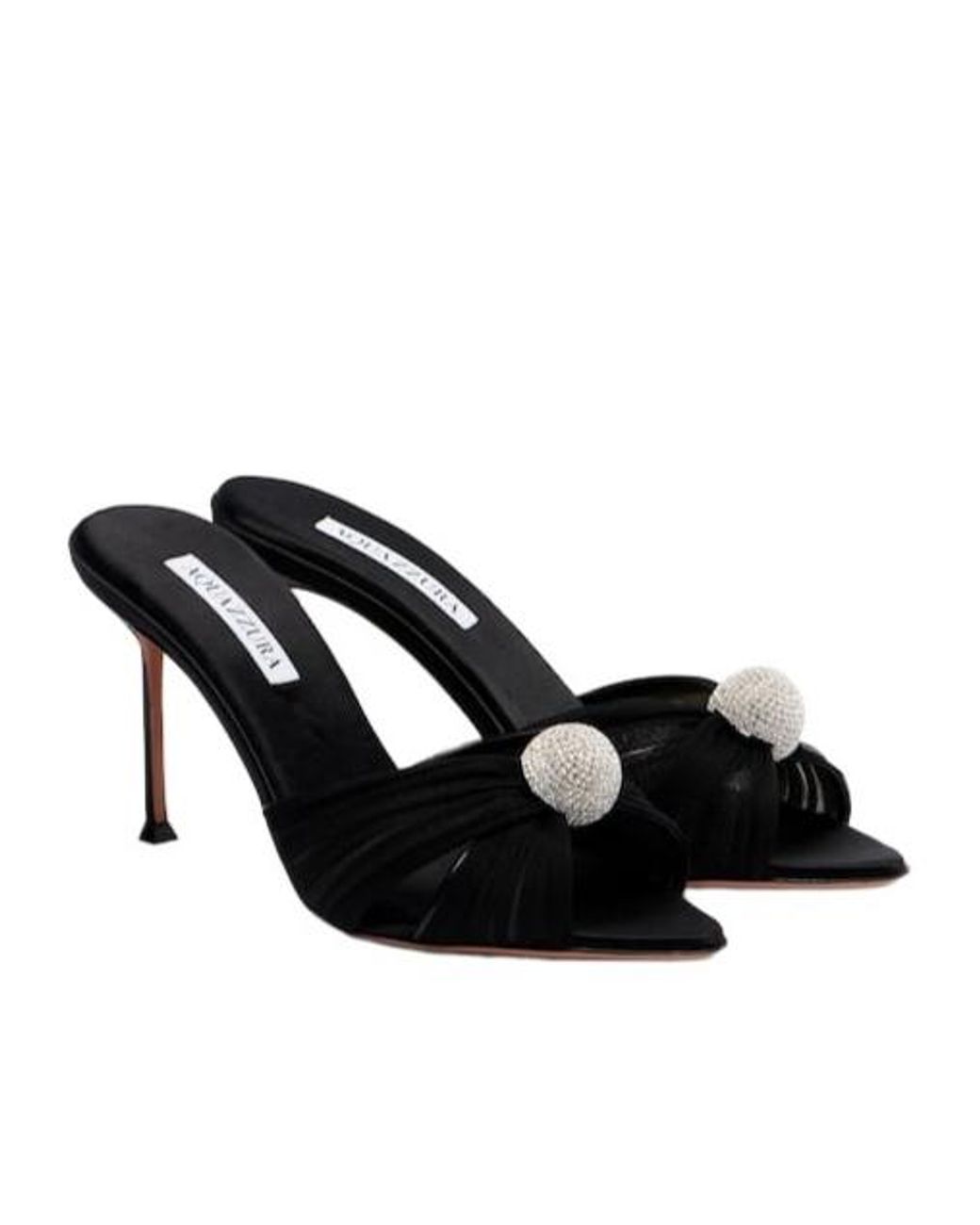 Aquazzura Black Embellished Leather-Trimmed Satin Mules
