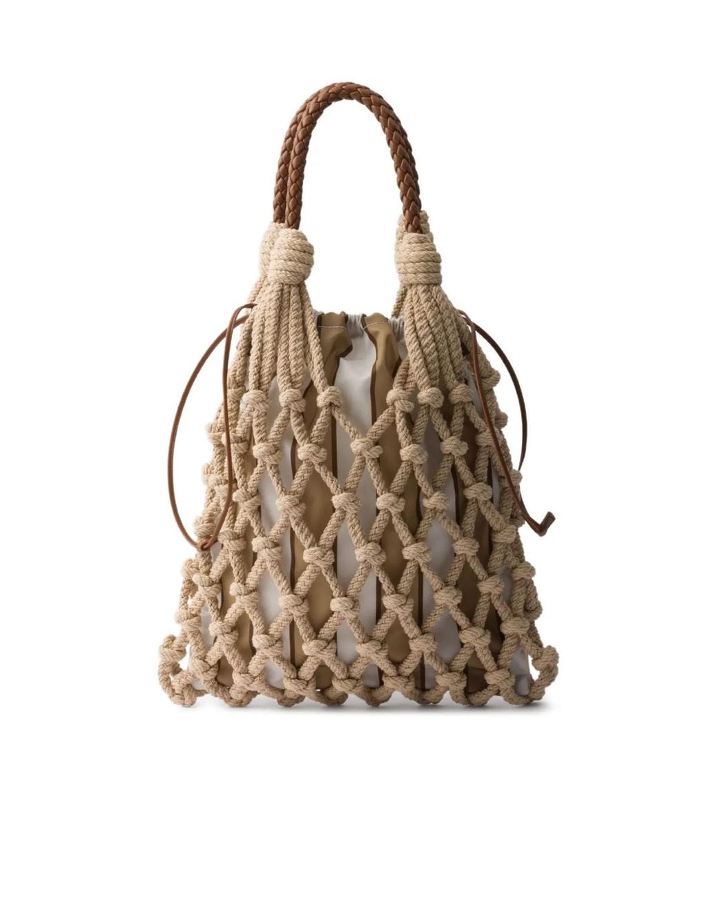 Prada Natural Medium Macramé Tote Bag