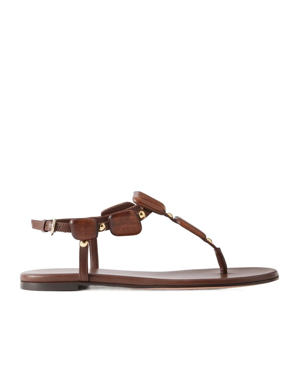 Gianvito Rossi Brown Embellished Leather Flat Sandals