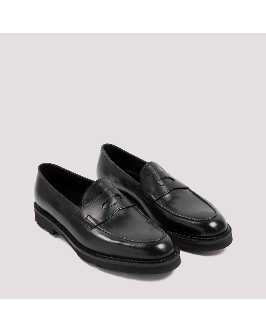 John Lobb Black Slip-On Leather Loafers for men