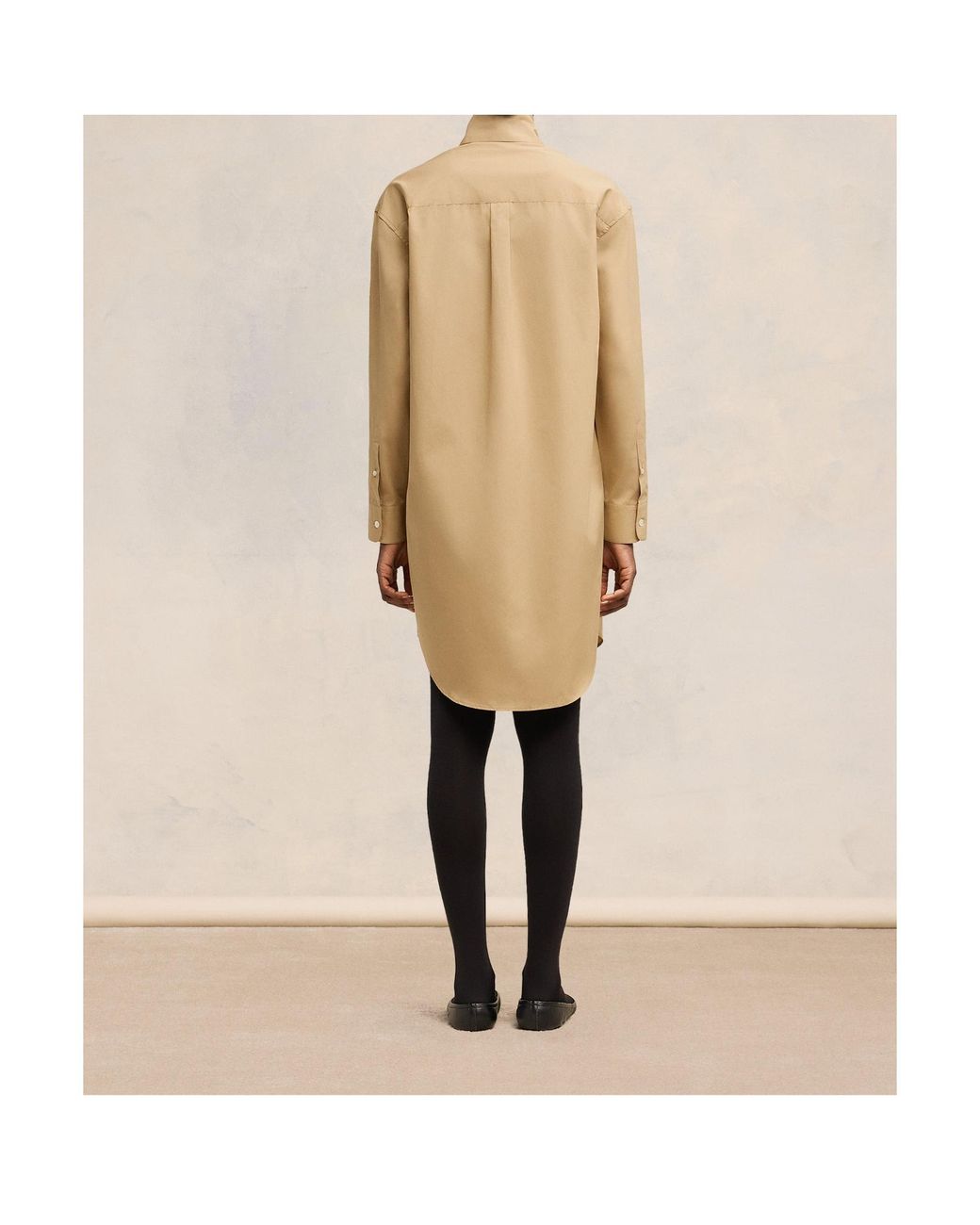 AMI Natural Scarf-Collar Cotton Shirt Dress