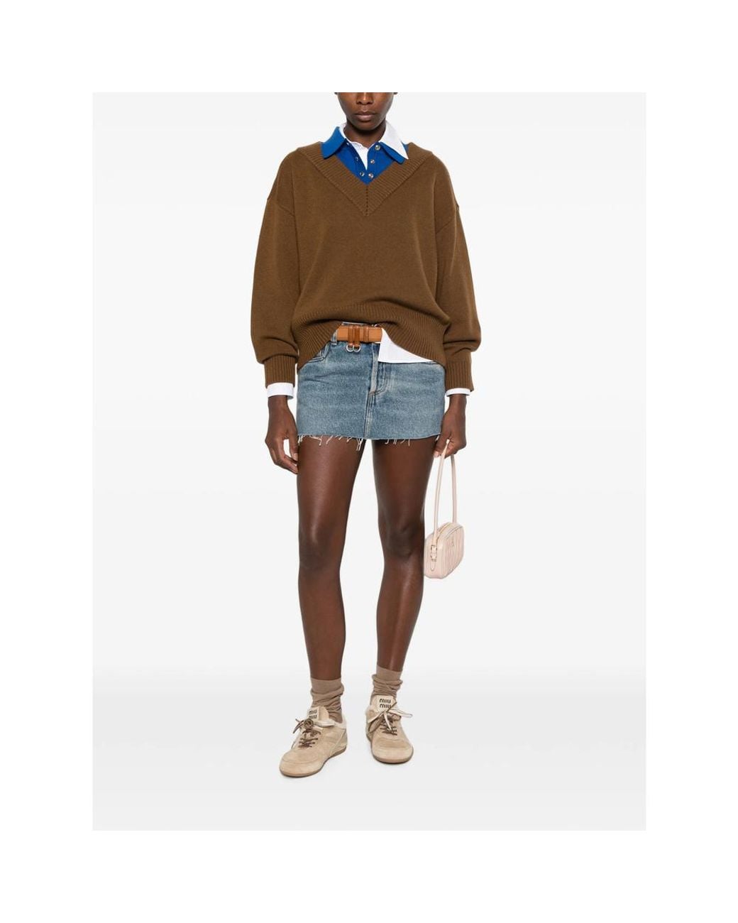 Miu Miu Blue Raw-Edge Denim Mini Skirt