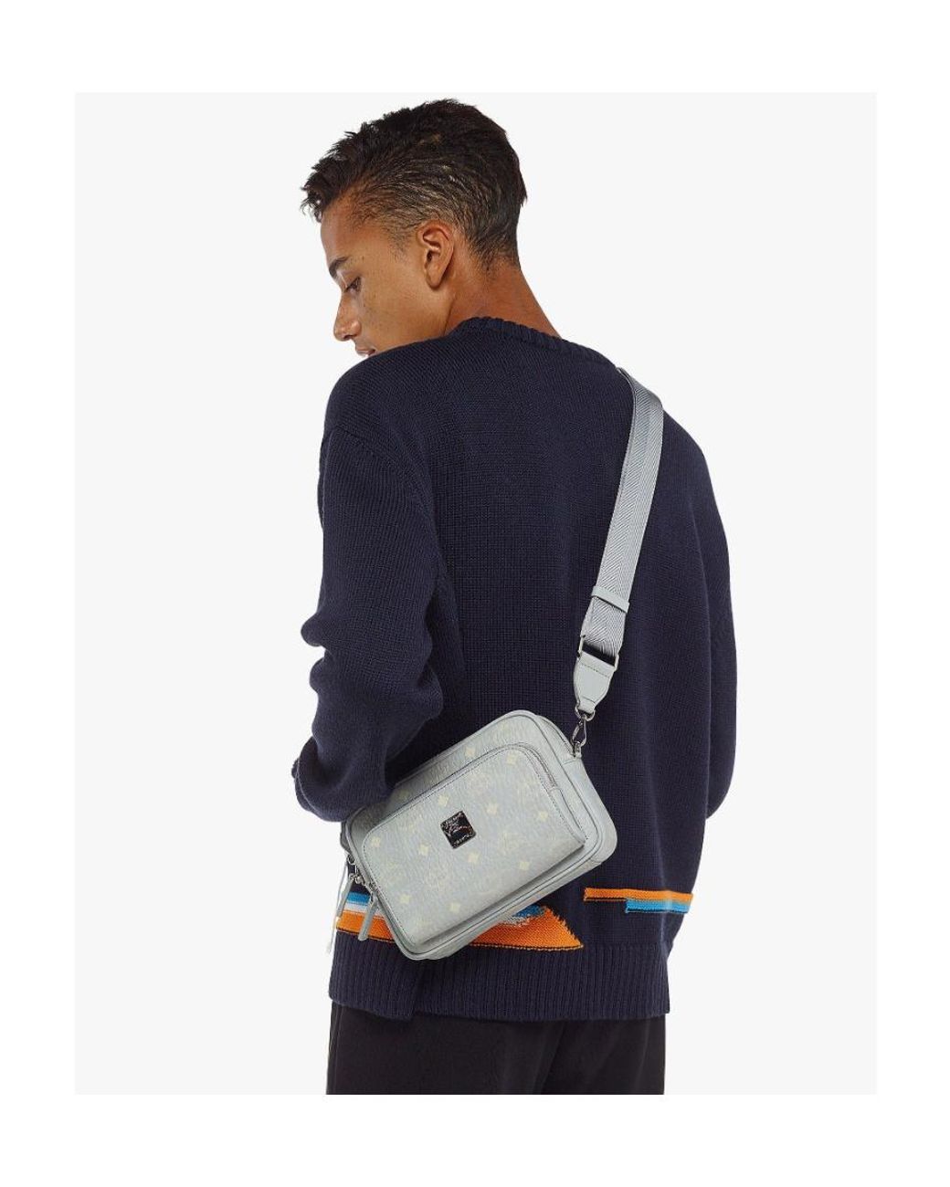 MCM Gray Logo Zip Shoulder Bag
