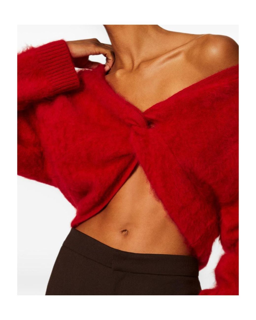 Twinset Red Knotted Front Cropped Brushed Cardigan