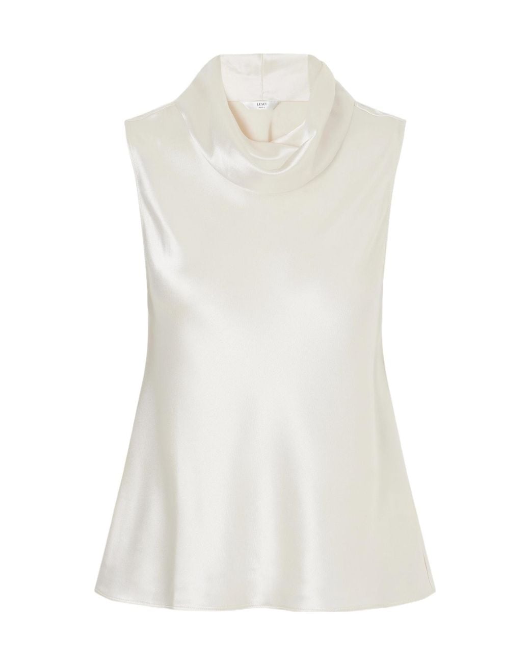 Leset White Barb Draped Satin Blouse