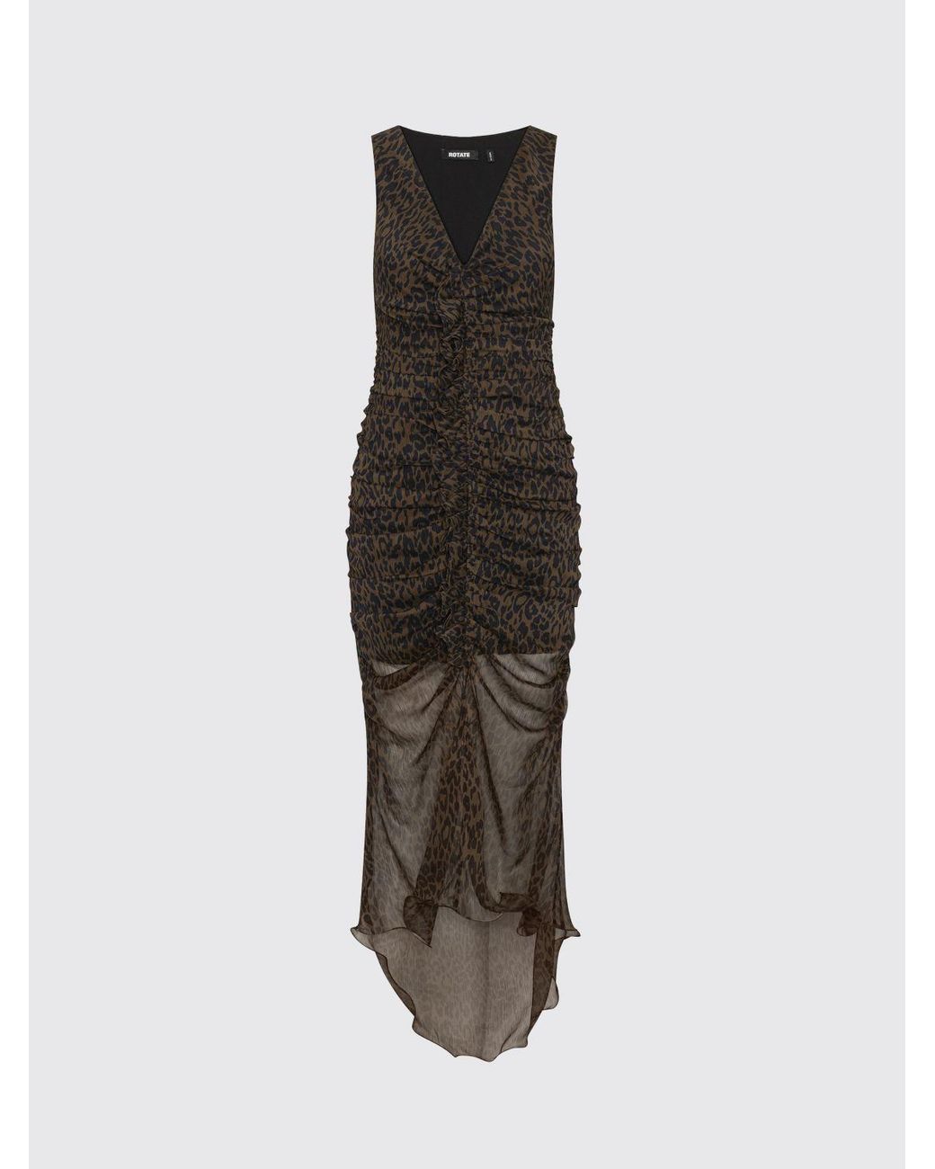 ROTATE BIRGER CHRISTENSEN Black Ruched Midi Leopard Dress