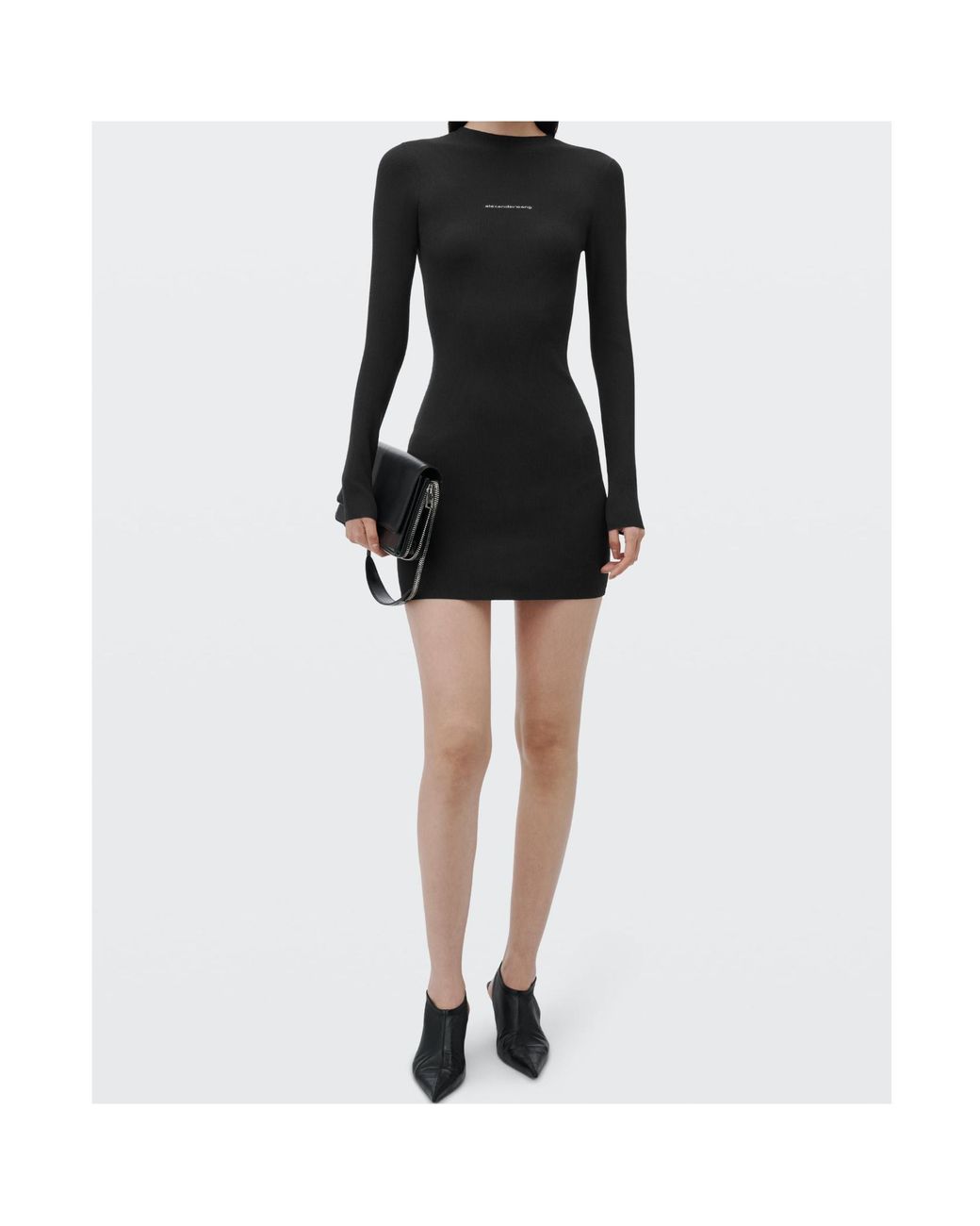 Alexander Wang Black Logo Long-Sleeved Crewneck Mini Dress