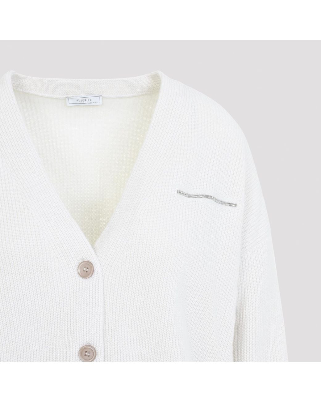 Peserico White Cropped V-Neck Cardigan