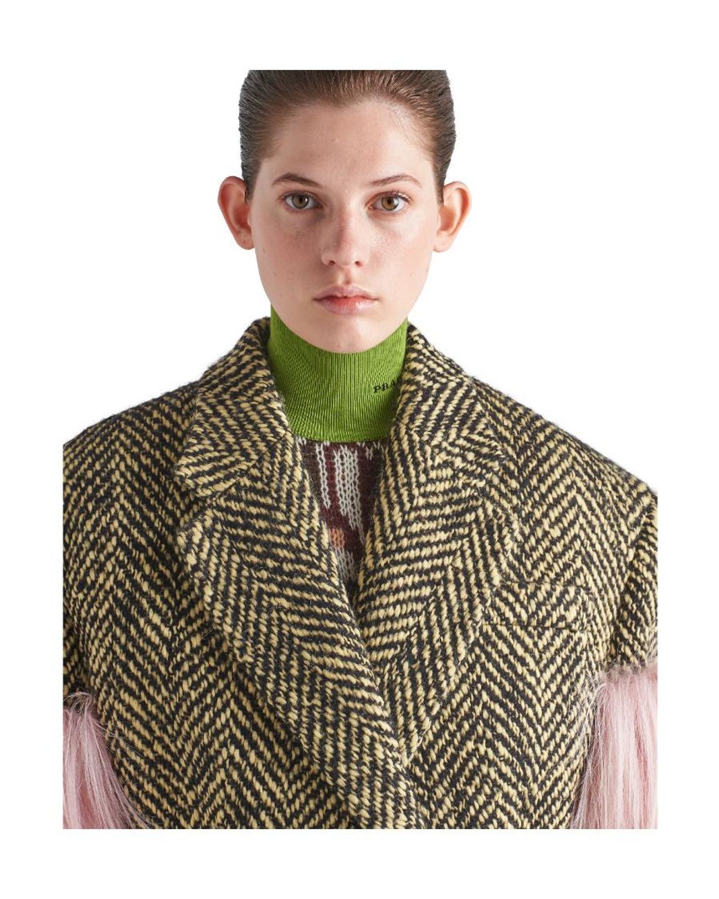 Prada Green Fringed Chevron Knitted Coat