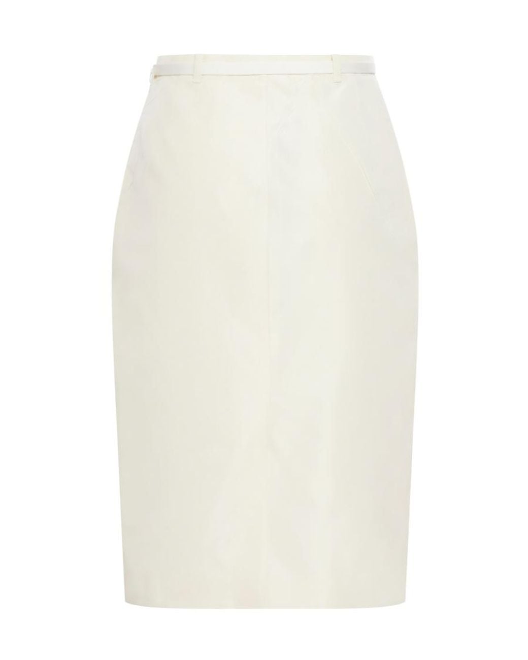 Prada White High-Waist Logo-Buckle Straight Faille Skirt