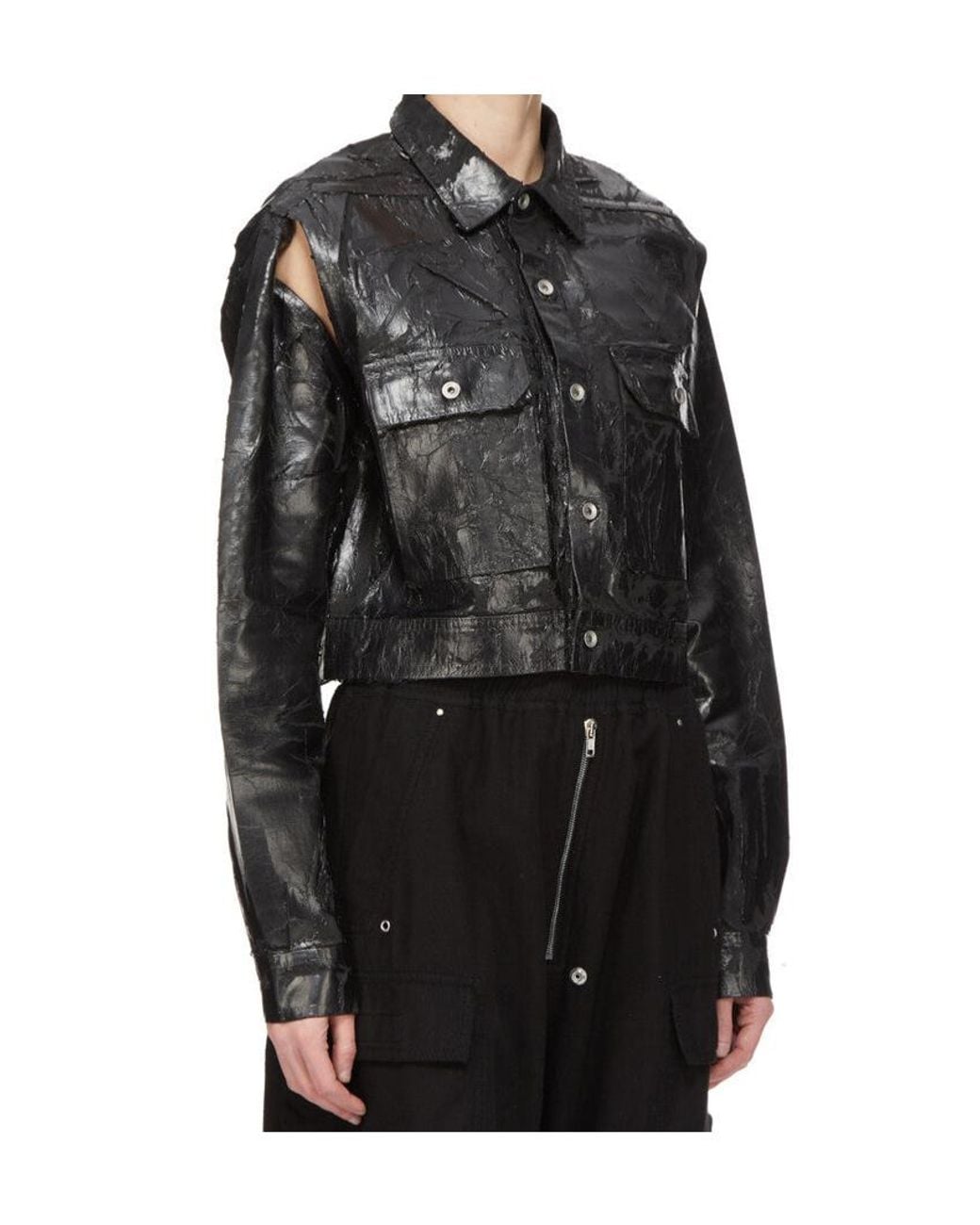 Rick Owens Black Drkshdw Fw26 Tower Cape Sleeve Cropped Outershirt