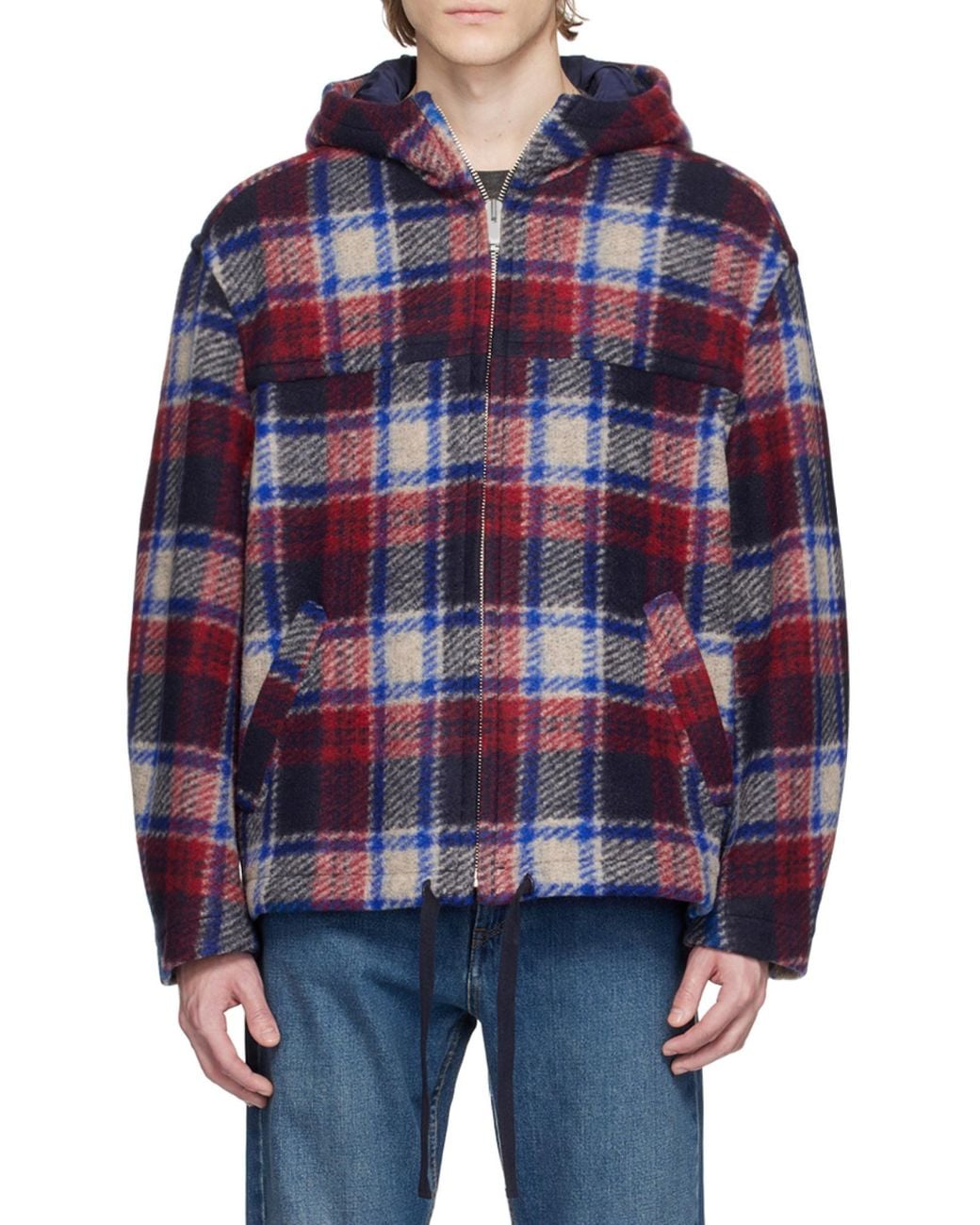 Isabel Marant Blue Kurt Checked Hooded Jacket for men