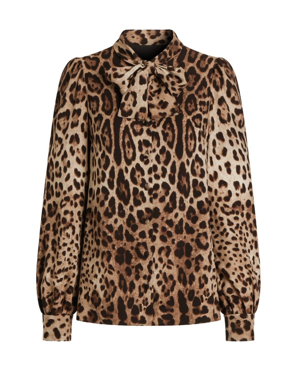 Dolce & Gabbana Brown Leo-Print Silk Charmeuse Shirt