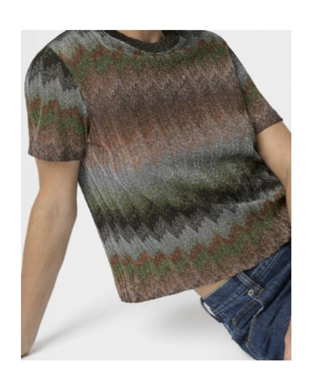 Missoni Gray Snake-Pattern Viscose Lamé Crewneck T-Shirt