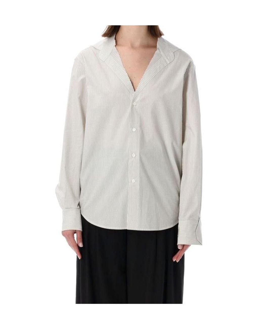 MM6 by Maison Margiela White Striped Collarless Shirt