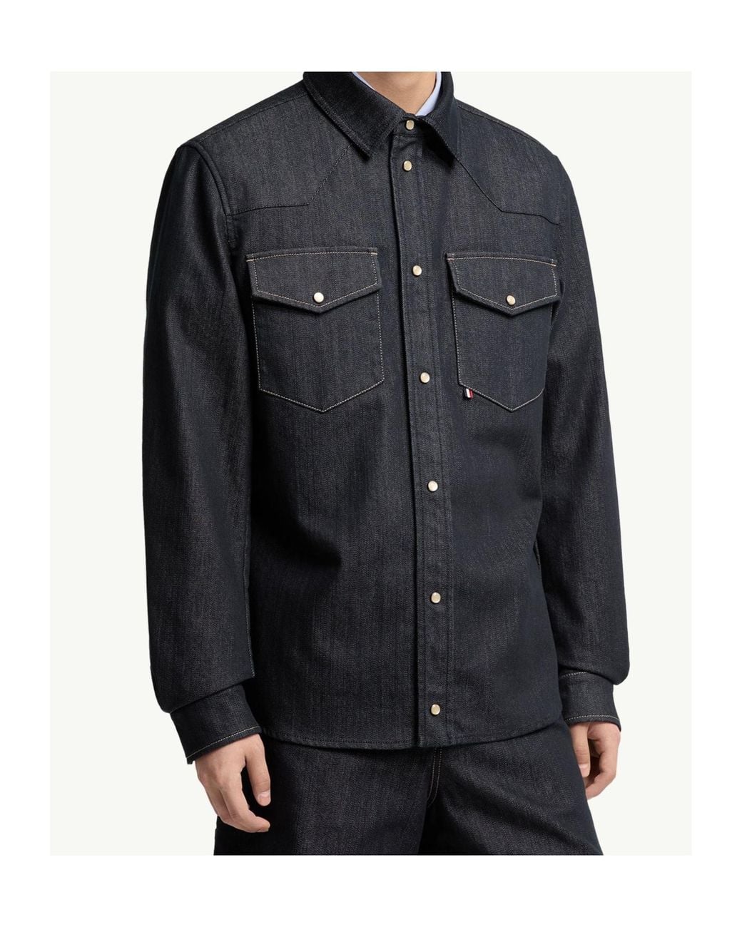 Moncler Blue Logo Patch Denim Overshirt for men