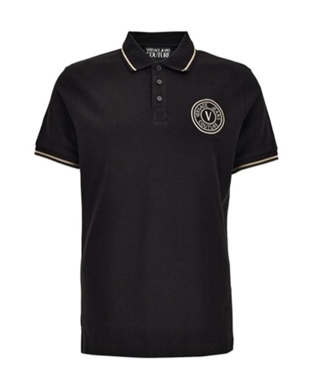 Versace Black Jeans Couture Logo Trim Polo Shirt for men