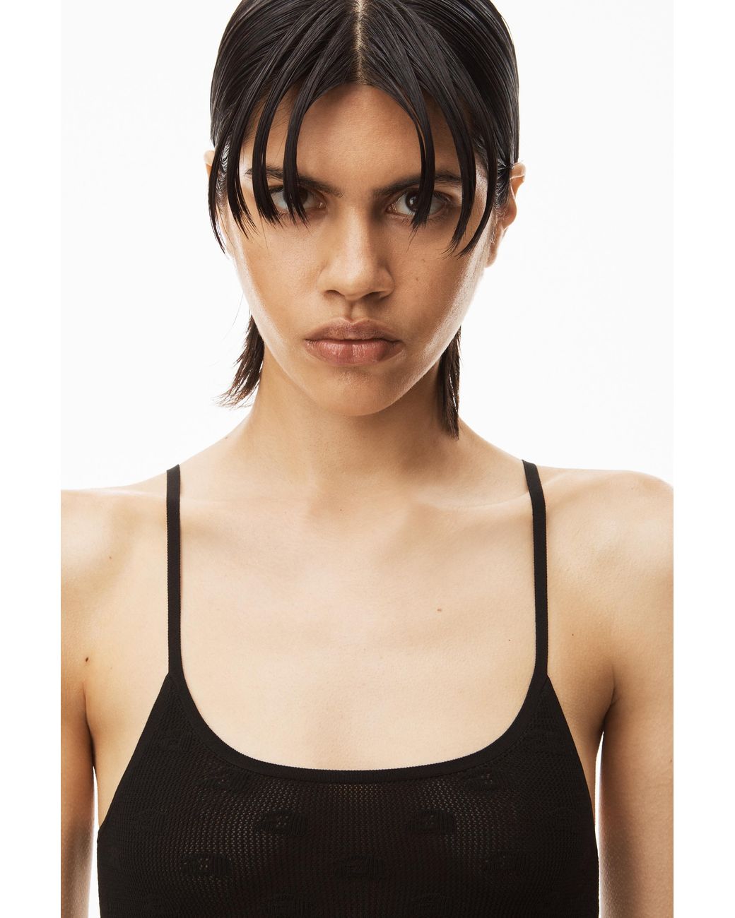 T By Alexander Wang Black Logo-Embroidered Sheer Top