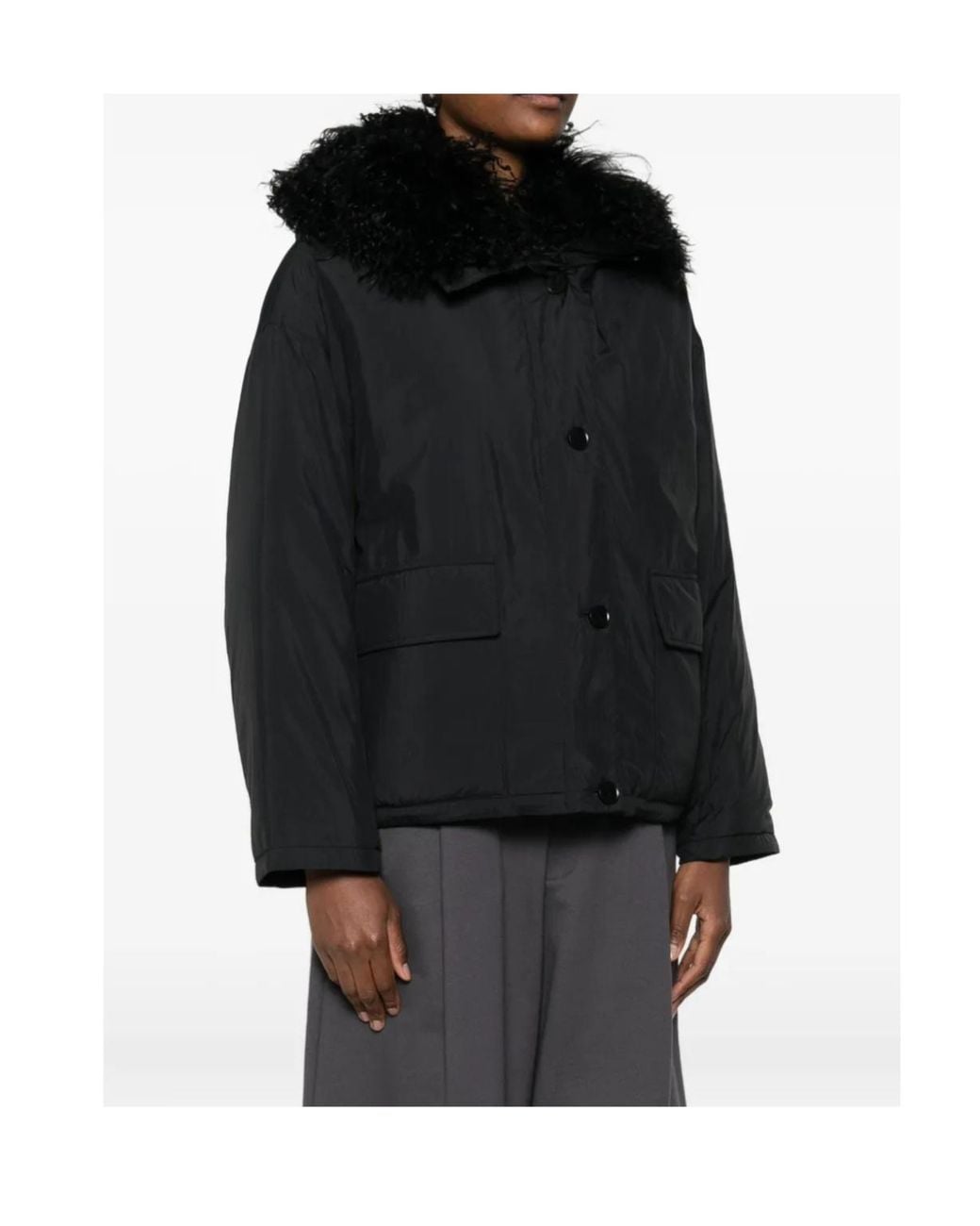 Yves Salomon Black Down Jacket With Faux-Fur Trim And A Hood