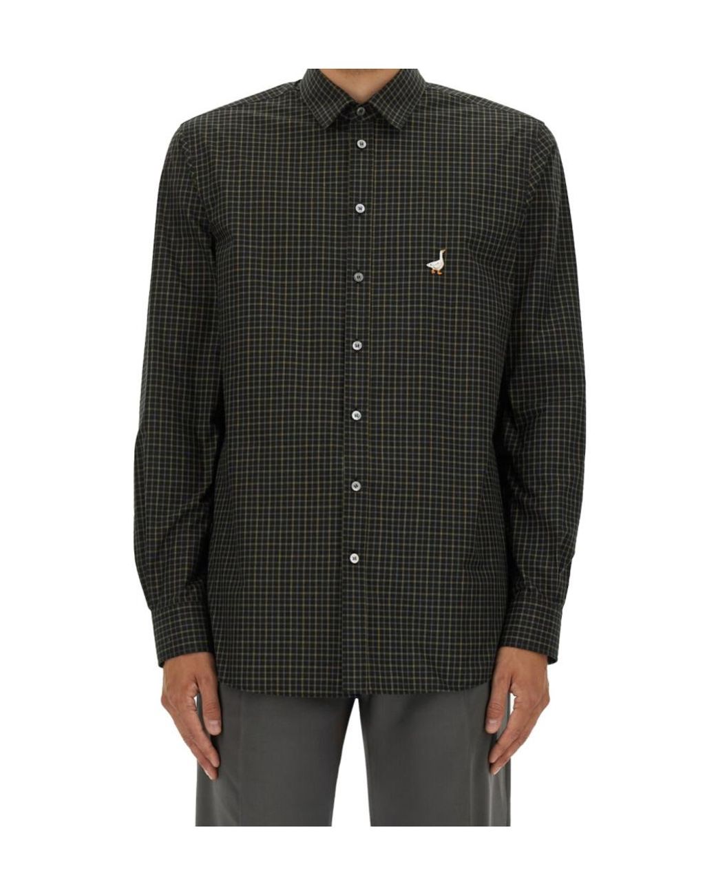 Moschino Black Goose Embroidered Checked Shirt for men