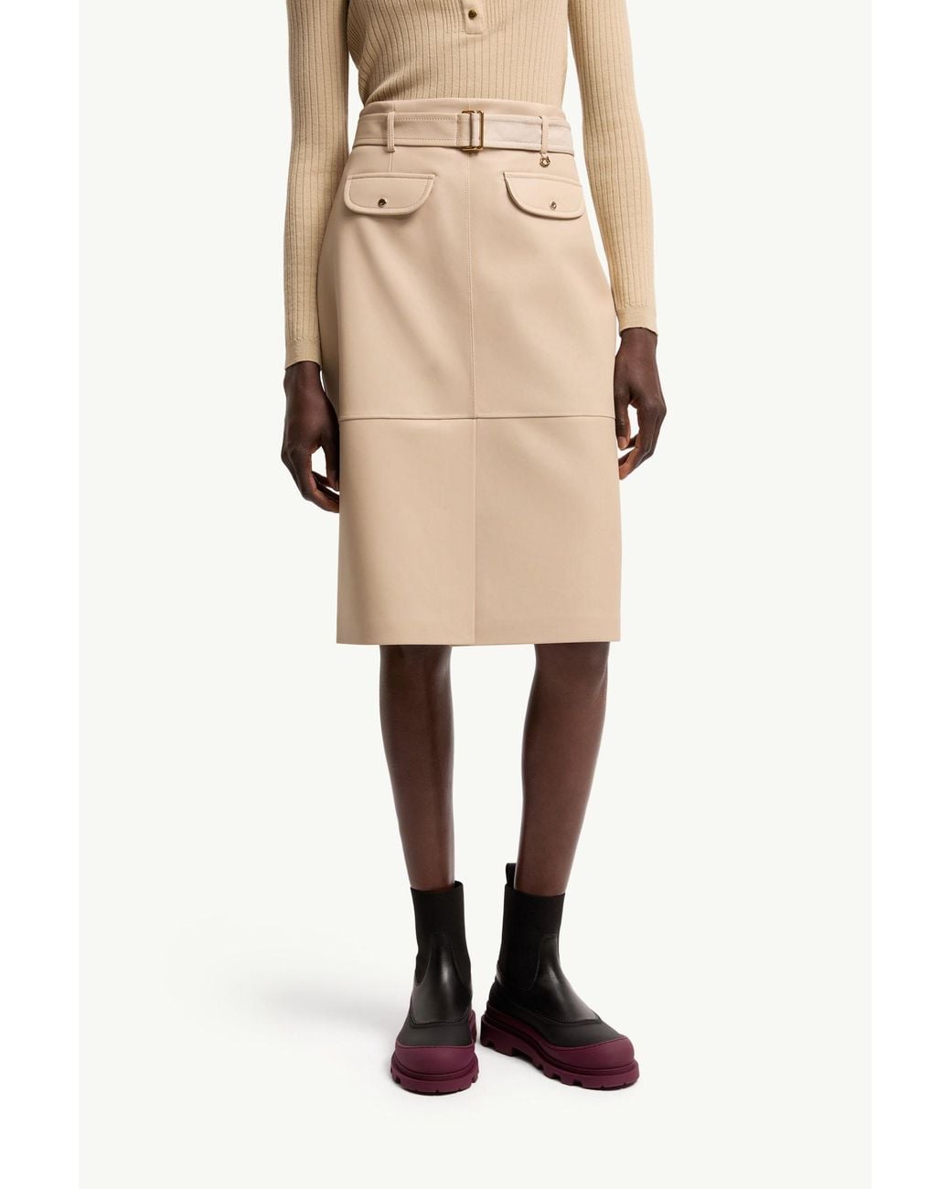 Moncler Natural Knee-Length Leather Skirt