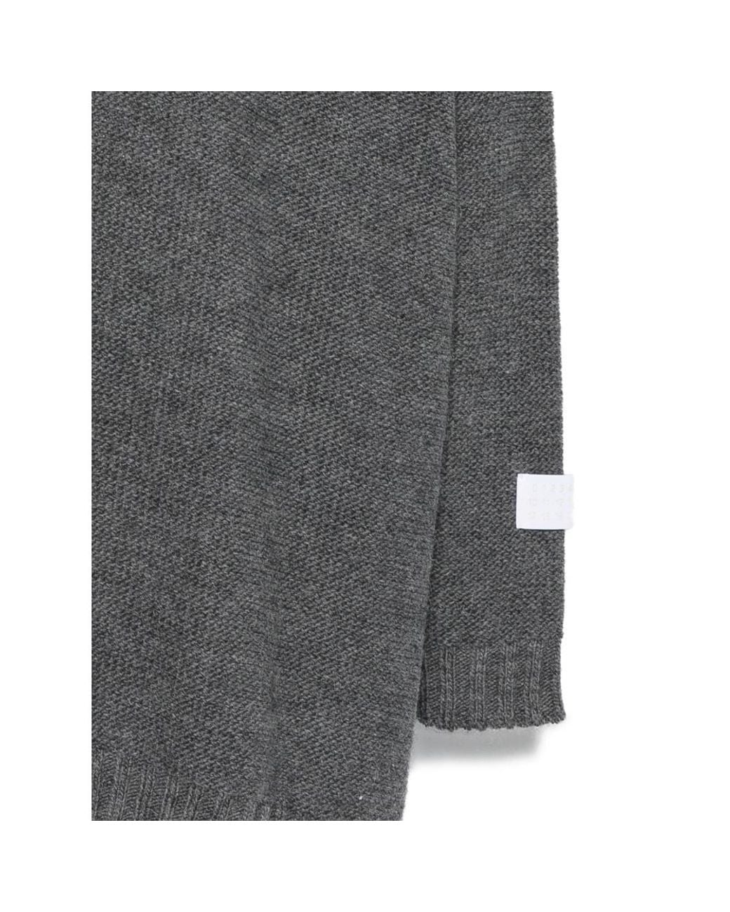 MM6 by Maison Margiela Gray Logo Patch V-Neck Jumper