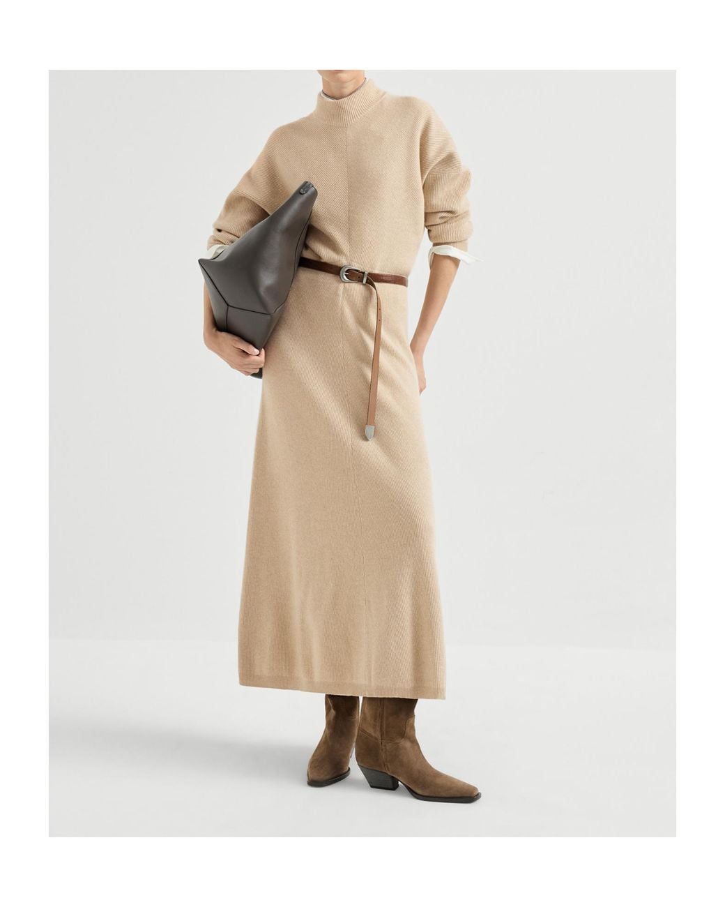 Brunello Cucinelli Natural Long-Sleeved Dress
