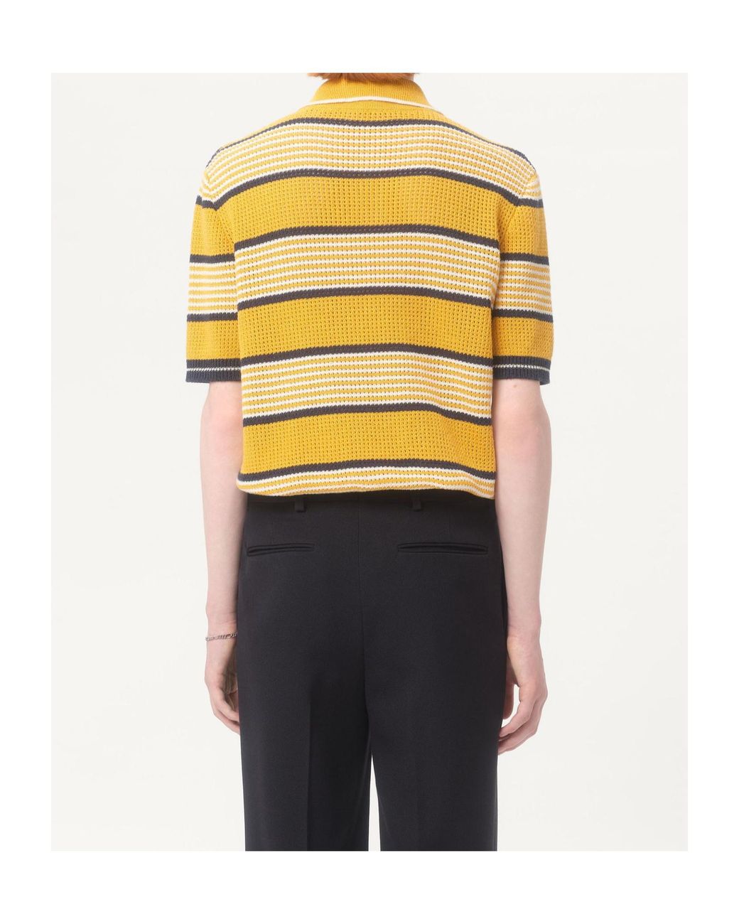 Valentino Yellow Long-Sleeved Linen And Cotton Polo Shirt With Vg Patch for men