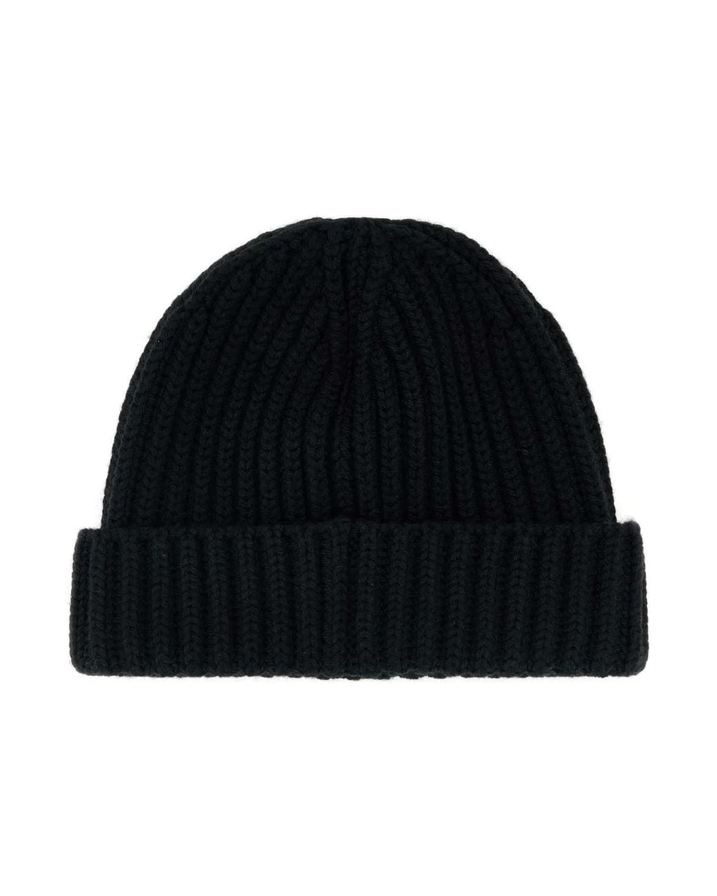 Prada Black Ribbed Cuffed Hat for men