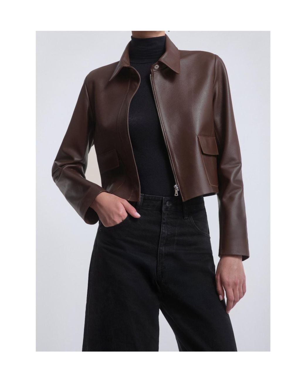 Nour Hammour Brown Long-Sleeved Leather Jacket