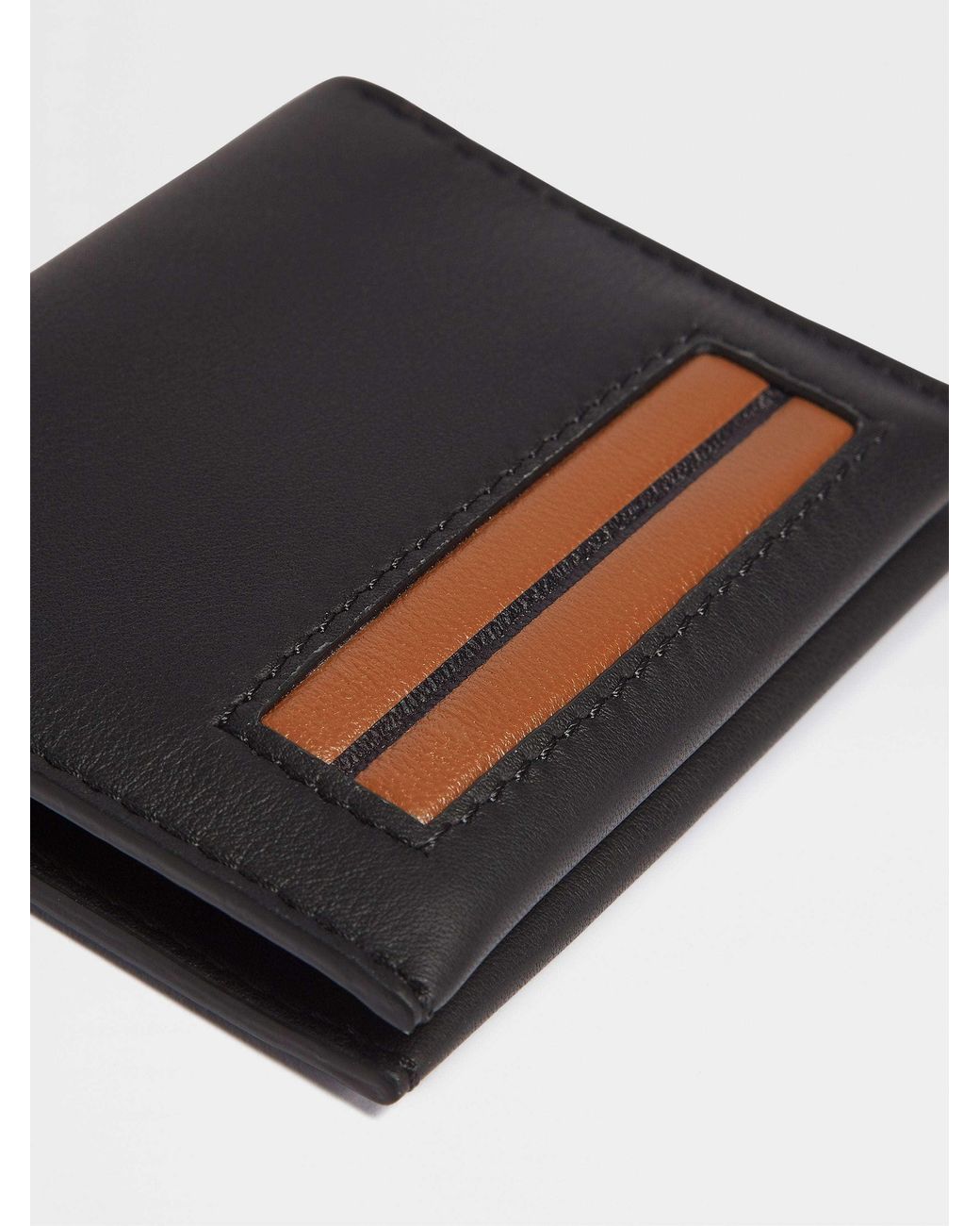 Zegna Black Foldable Leather Cardholder for men