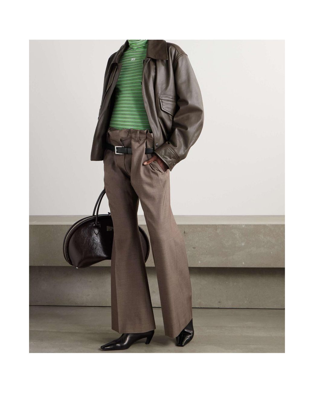 Acne Brown Belted Wool Wide-Leg Pants