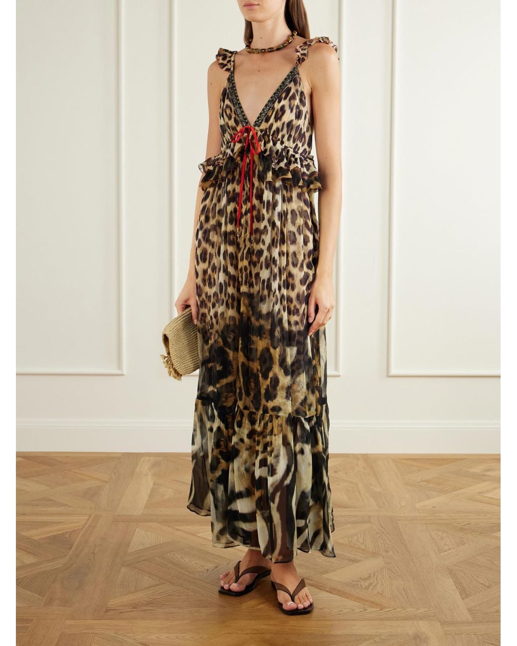 Camilla Multicolor Crystal-Embellished Animal-Print Silk Maxi Dress