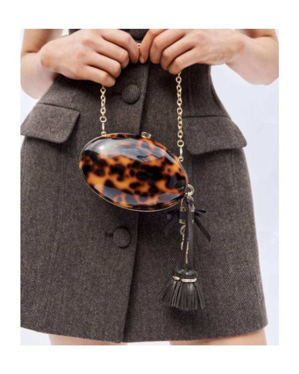 Self-Portrait Brown Oval Pattern Chain Clutch Bag