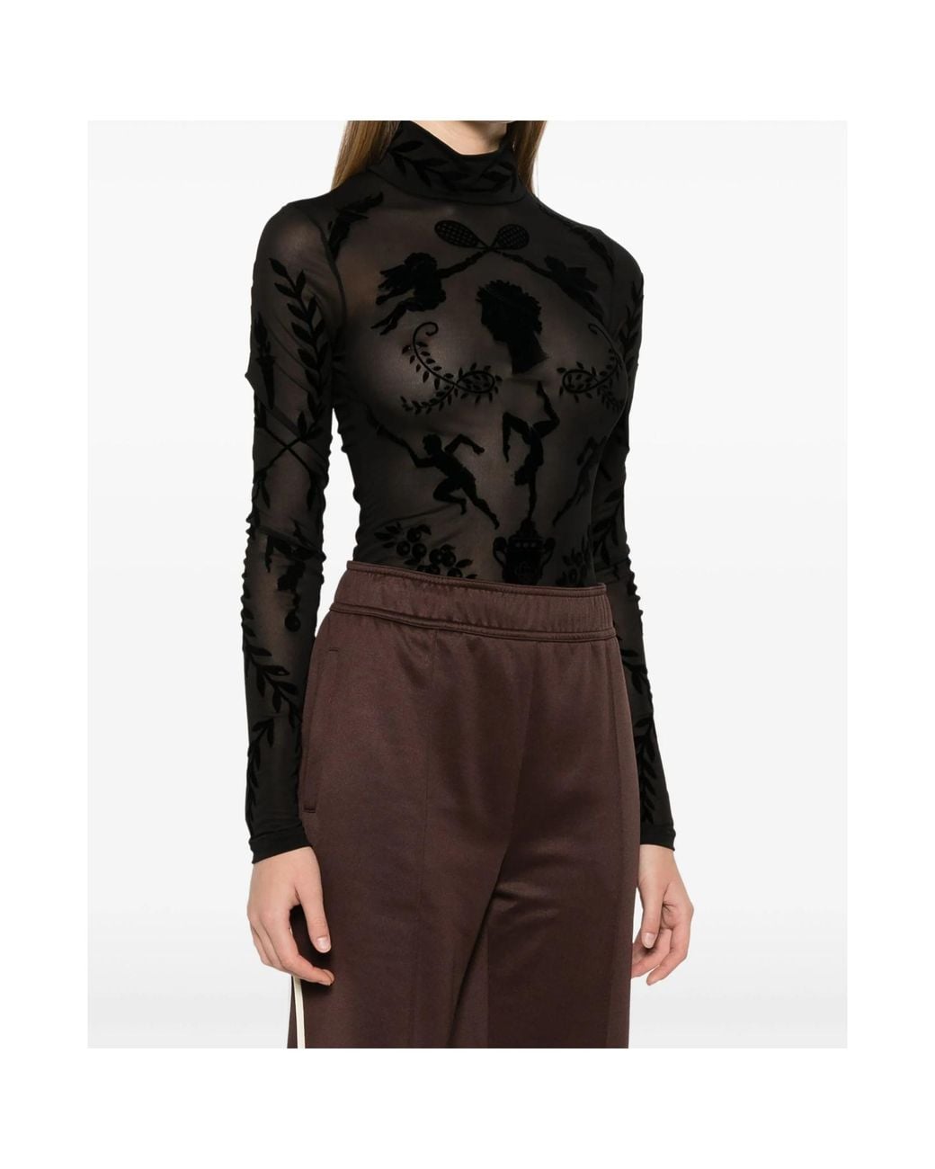 Casablanca Black Devor-Effect High Neck Bodysuit