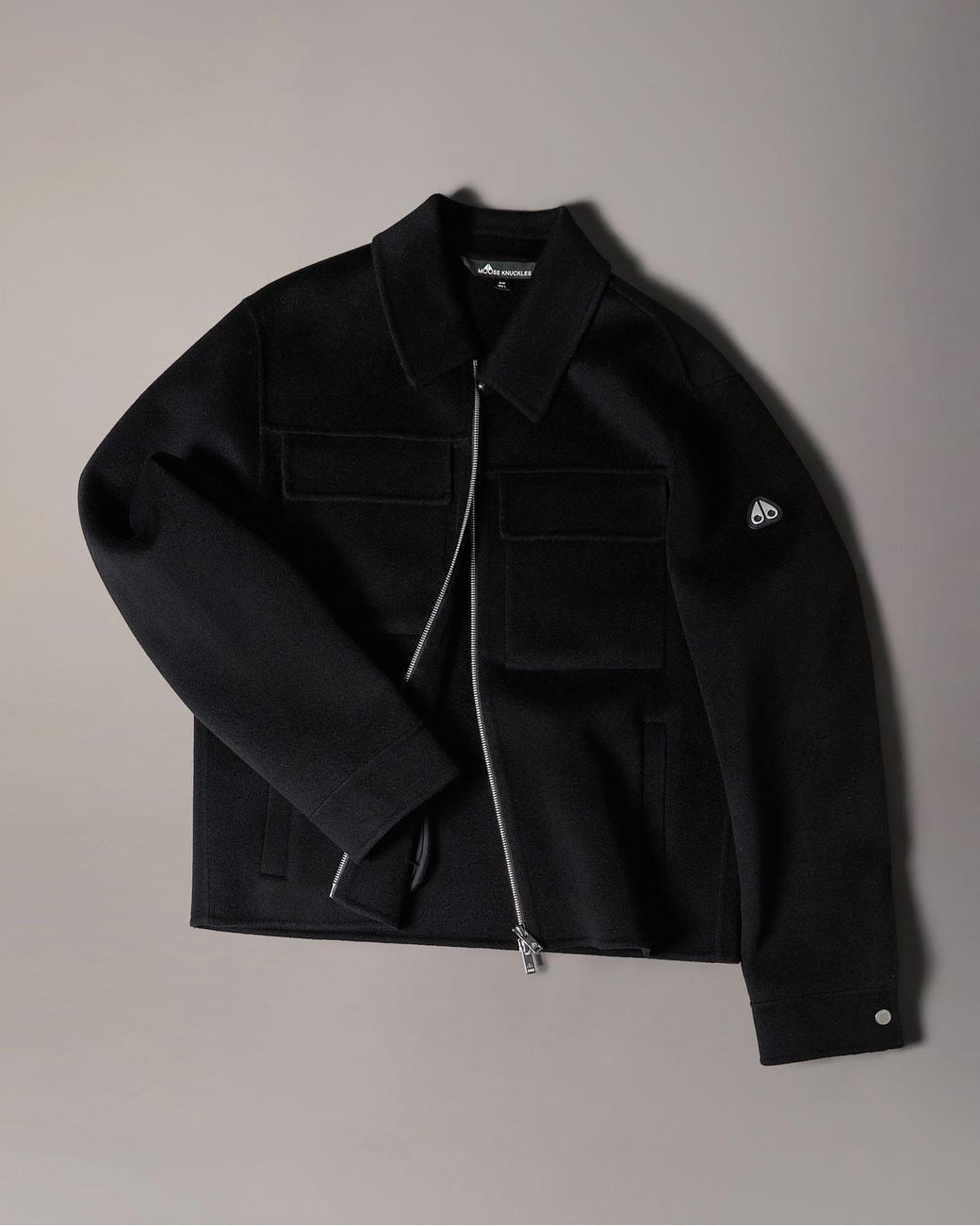Moose Knuckles Black Logo-Patch Buttoned Jacket for men