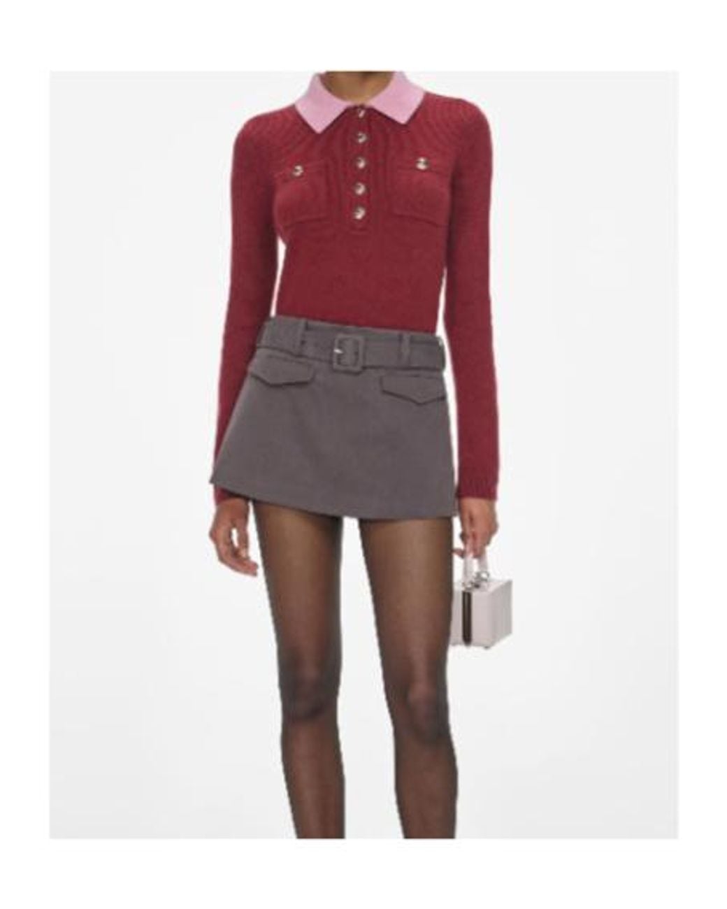 Self-Portrait Red Contrast Collar Knit Top