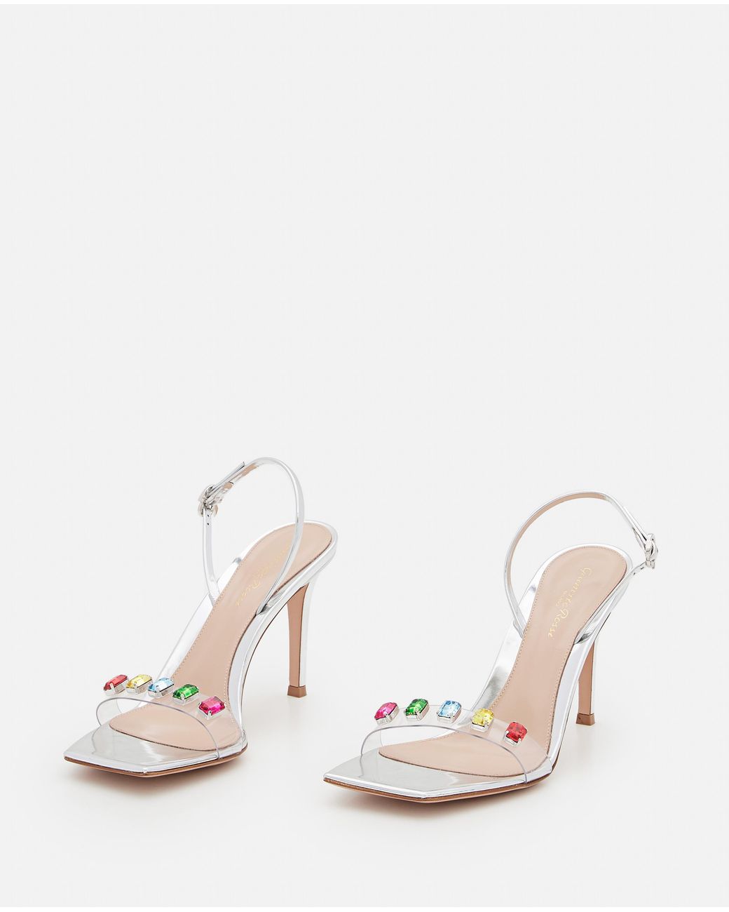 Gianvito Rossi Metallic Ribbon Square Toe Embellished Sandals
