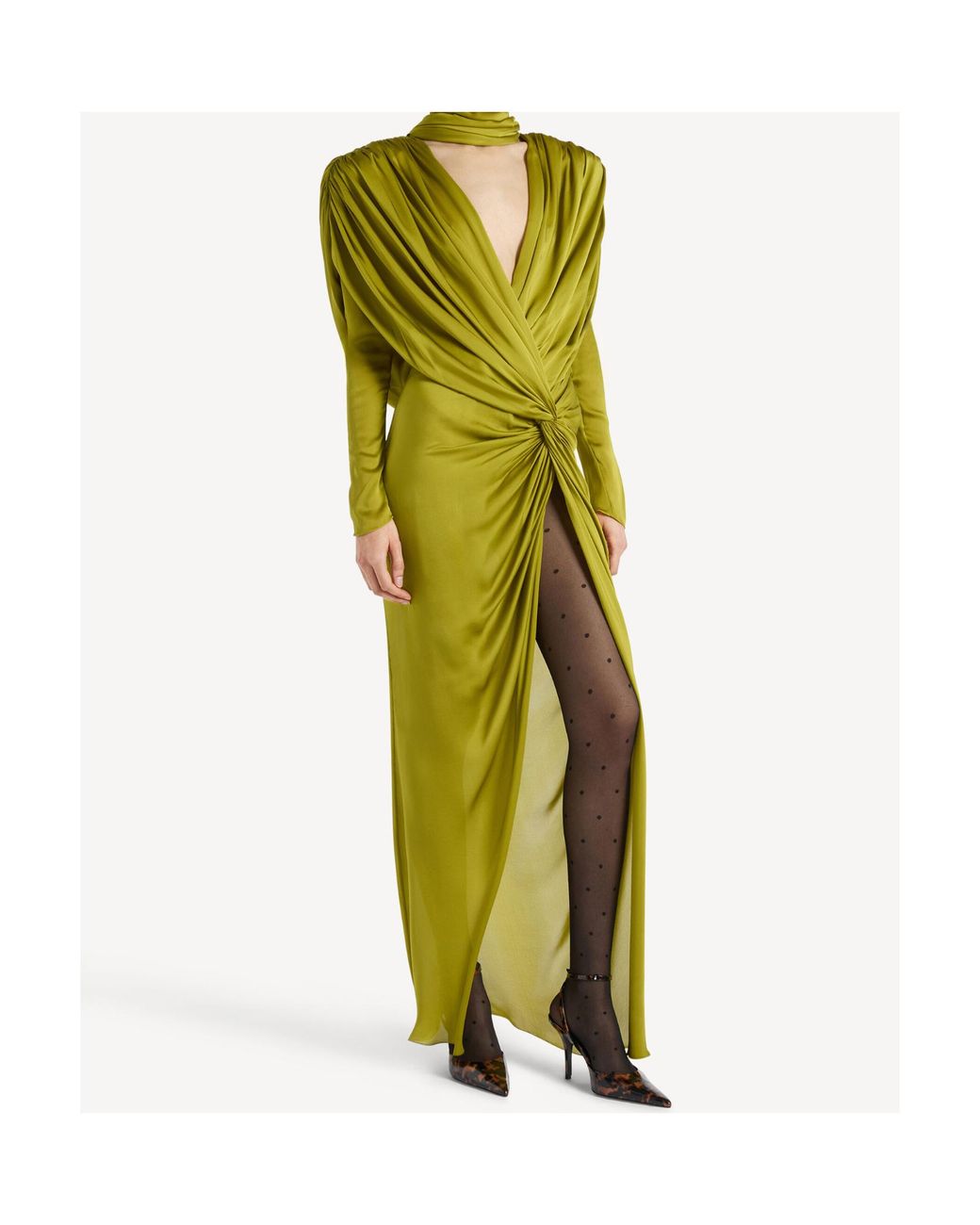 Balmain Green Draped Asymmetric Maxi Dress
