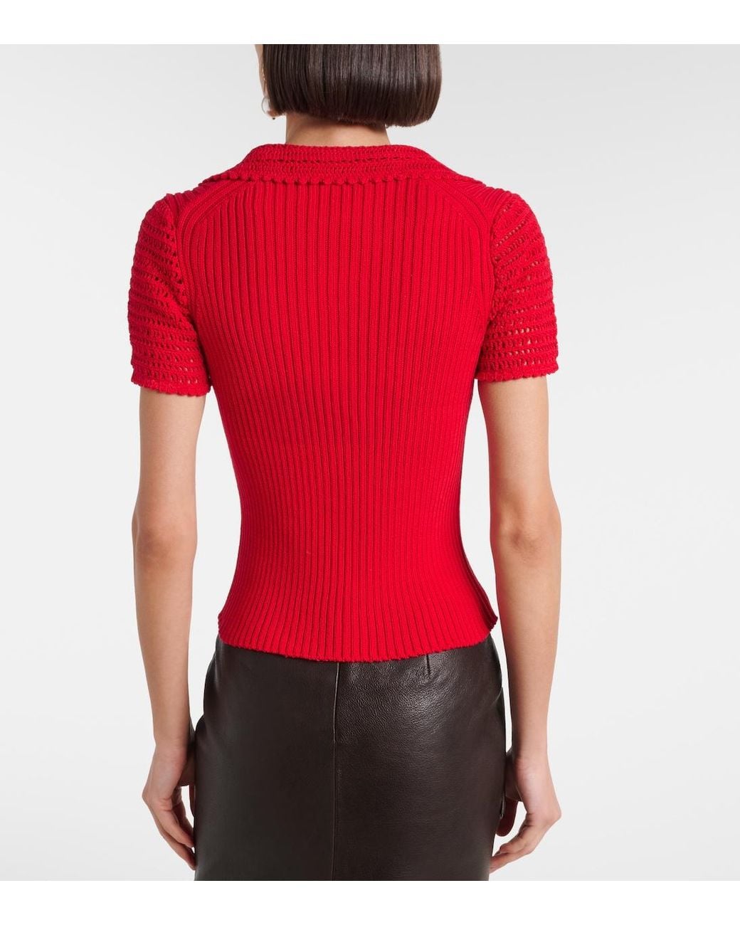Magda Butrym Red Crochet-Trimmed Cotton Polo Shirt